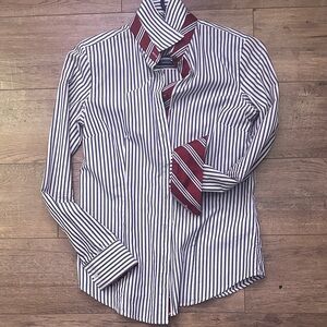 Brooks Brothers Navy and Red Striped Dress Shirt